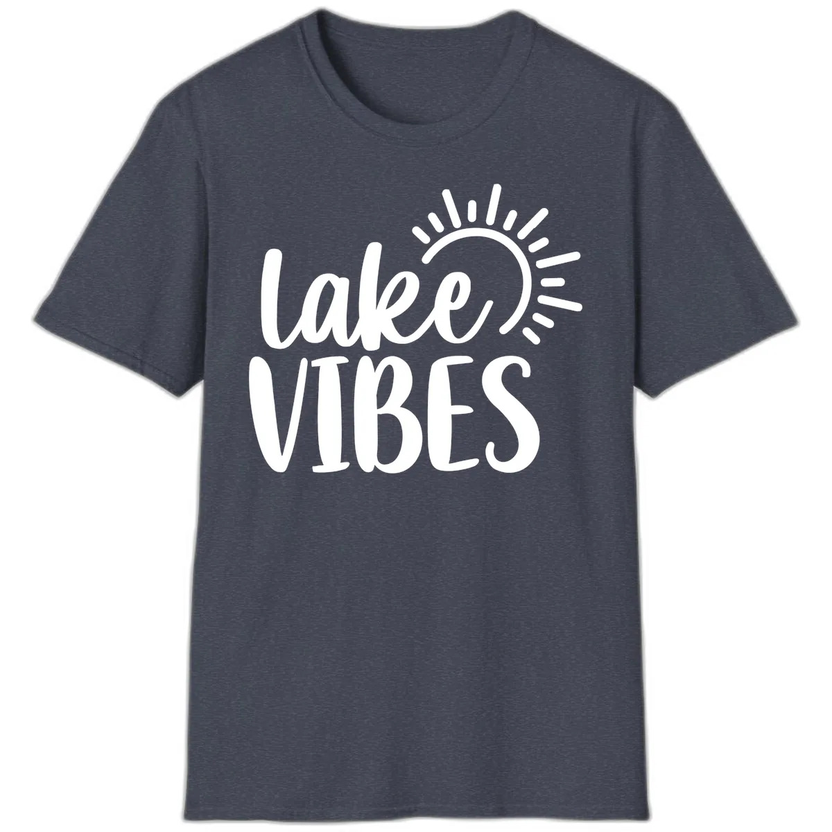 Lake Vibes Summer Sun Design T-Shirt in Heather Navy