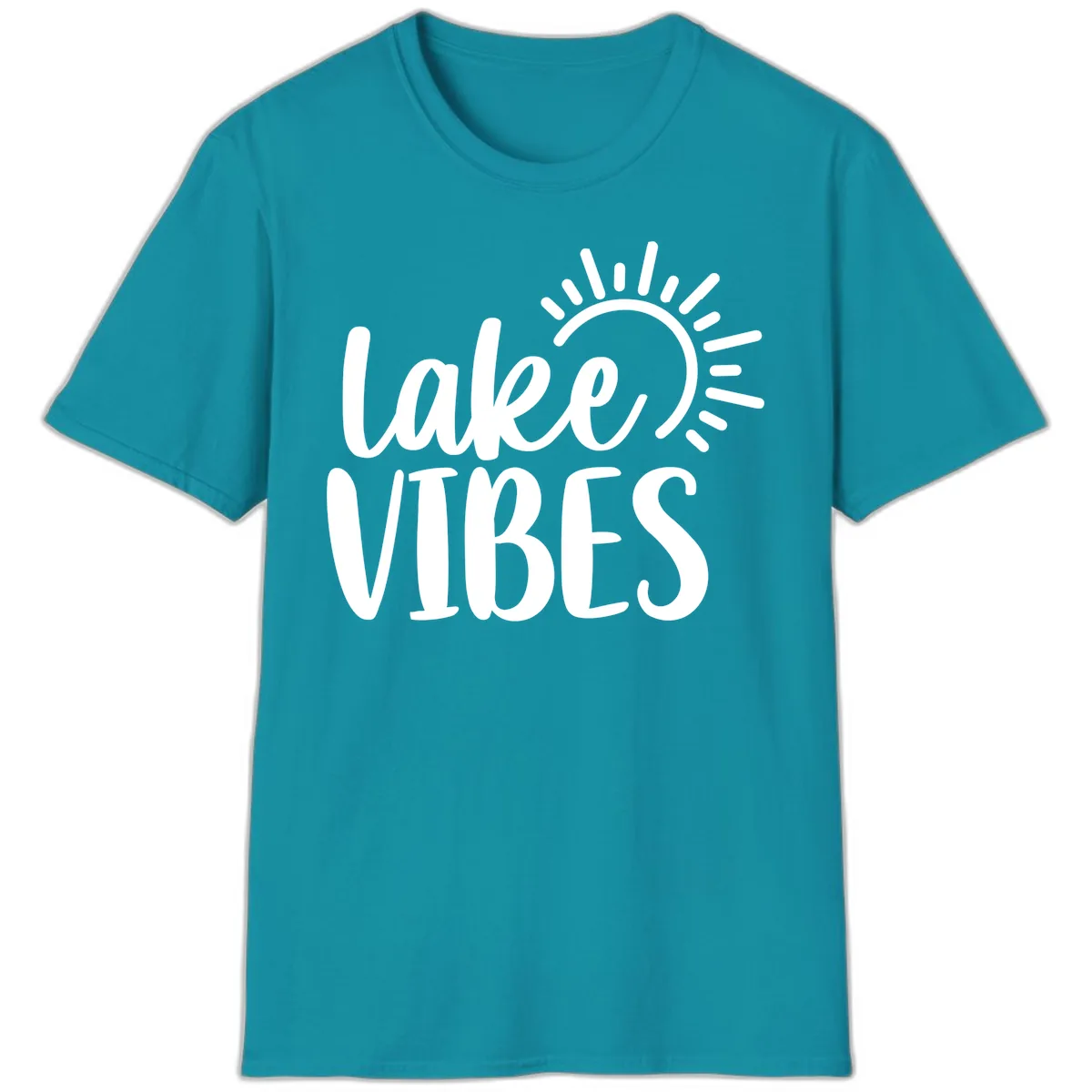Lake Vibes Summer Sun Design T-Shirt in Tropical Blue