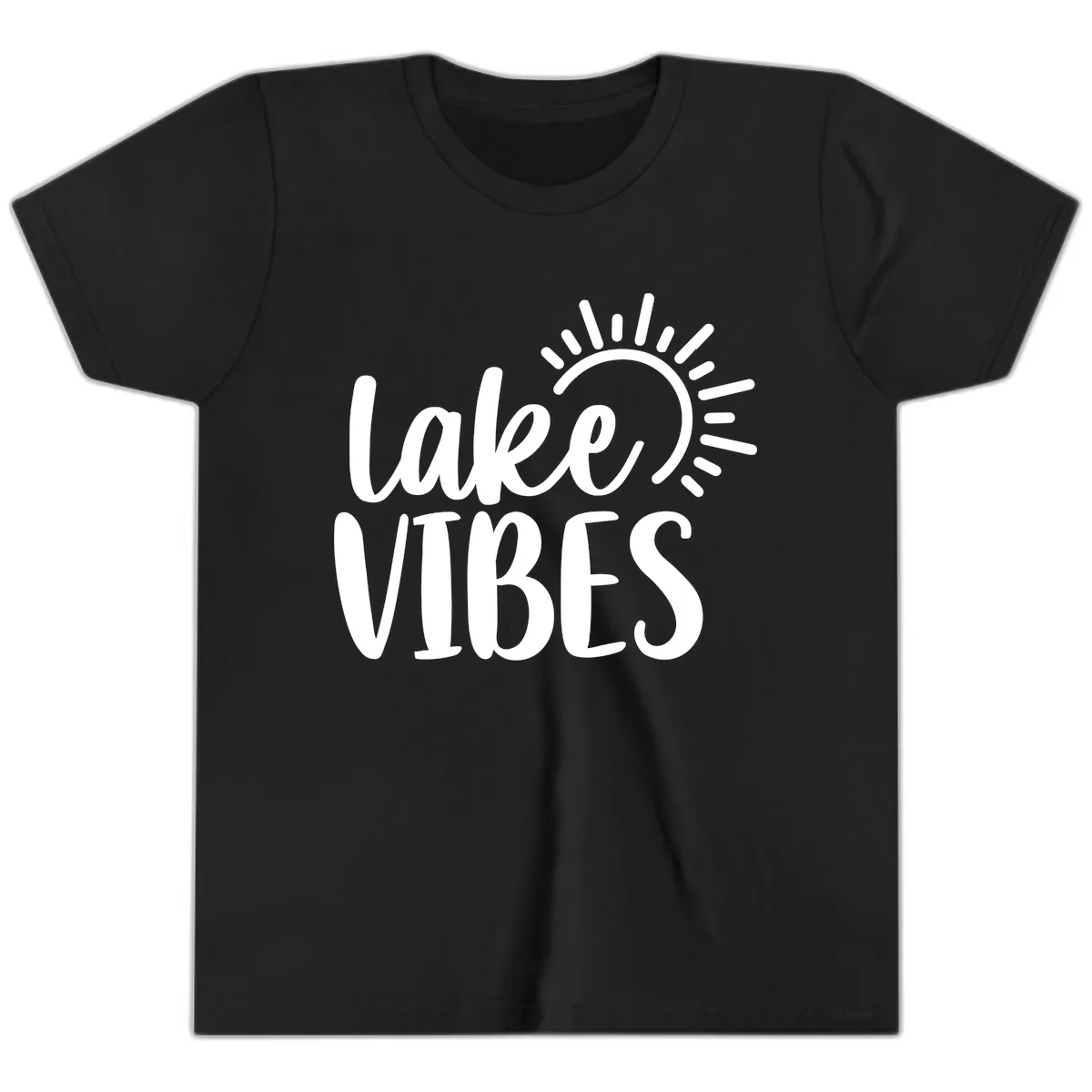 Lake Vibes Summer Sun Design Youth T-Shirt in Black