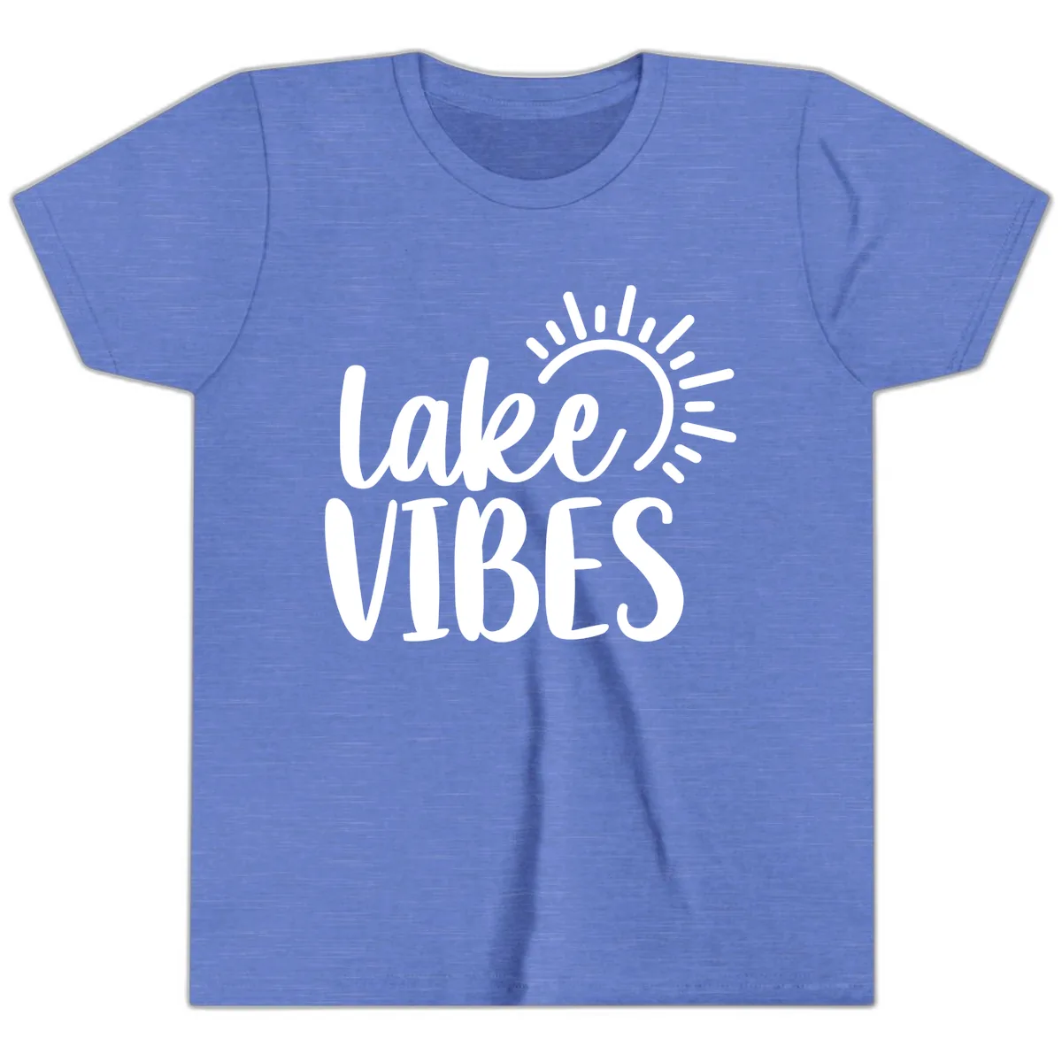 Lake Vibes Summer Sun Design Youth T-Shirt in Heather Columbia Blue