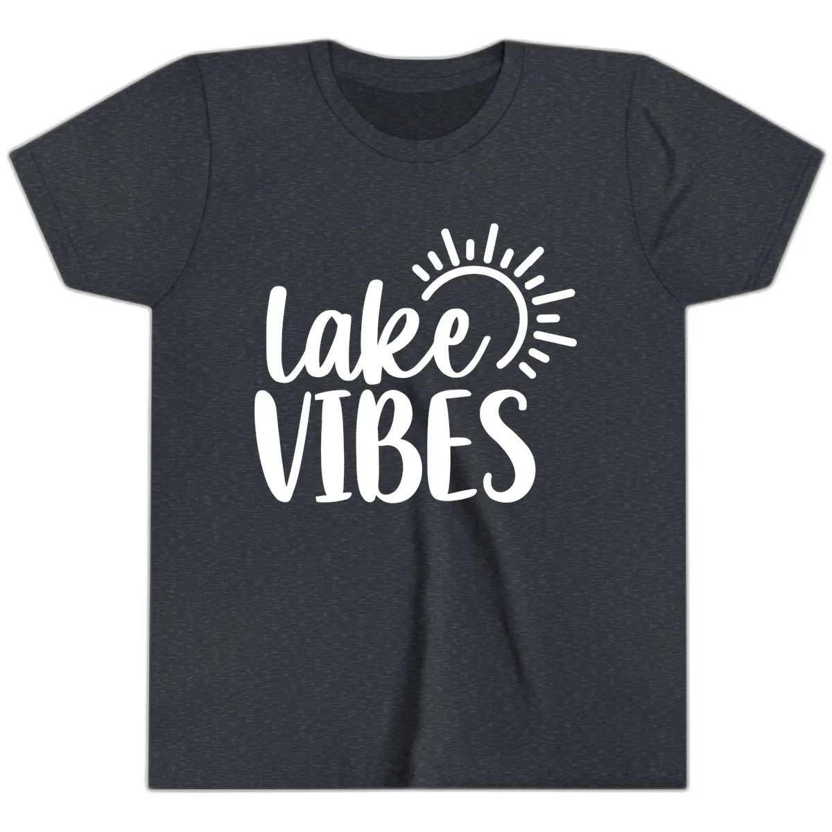 Lake Vibes Summer Sun Design Youth T-Shirt in Heather Navy
