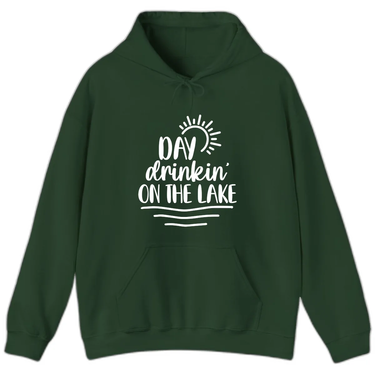 Day Drinkin On The Lake Design Hoodie in Forest Green