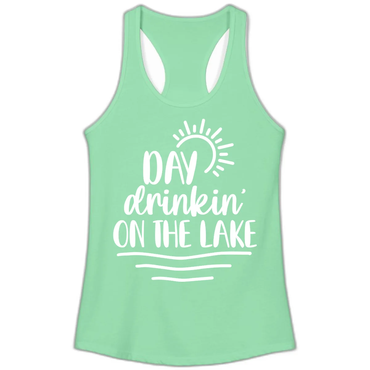 Day Drinkin On The Lake Design Ladies Tank in Solid Mint