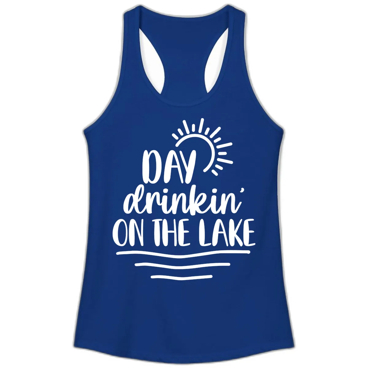 Day Drinkin On The Lake Design Ladies Tank in Solid Royal