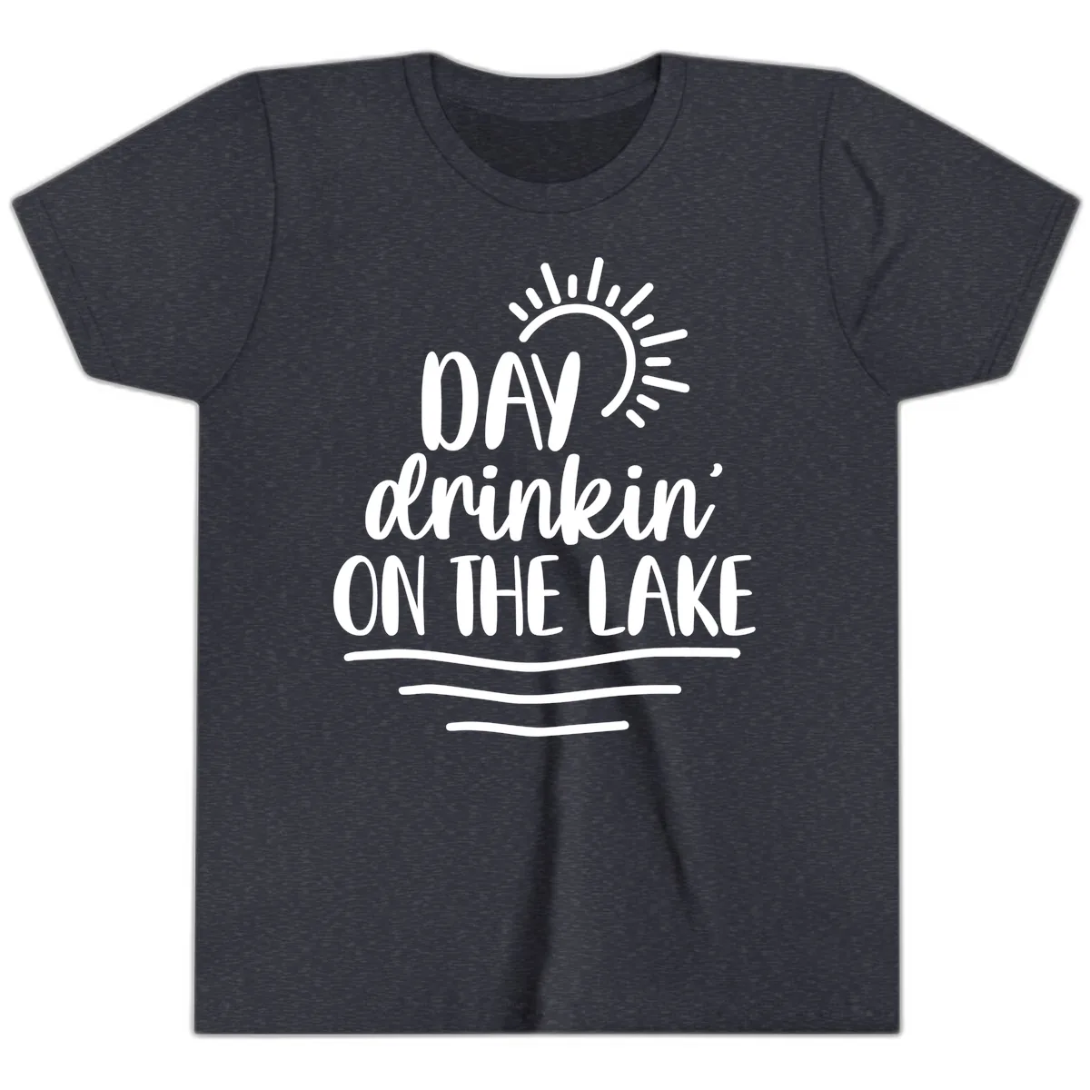 Day Drinkin On The Lake Design Youth T-Shirt in Heather Navy