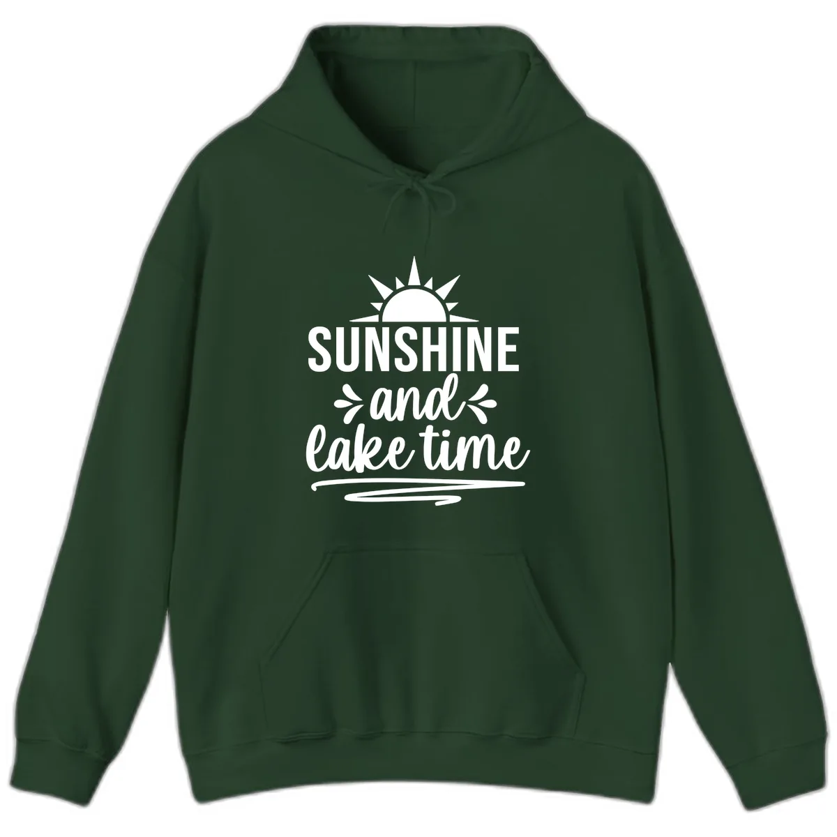 Sunshine And Lake Time Graphic Hoodie in Forest Green