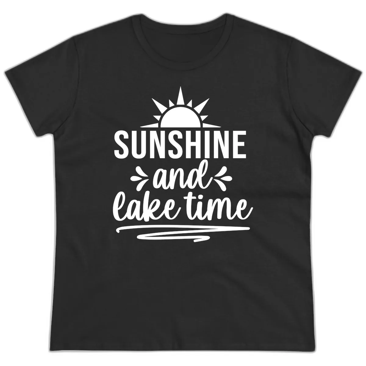 Sunshine And Lake Time Graphic Ladies Tee in Black