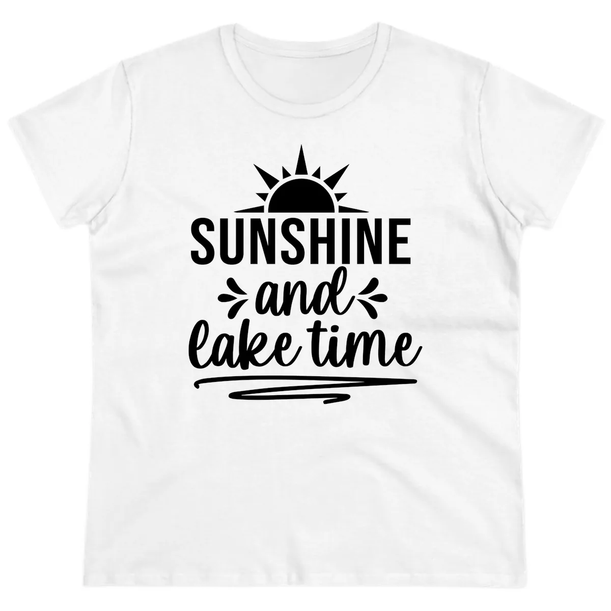 Sunshine And Lake Time Graphic Ladies Tee in White