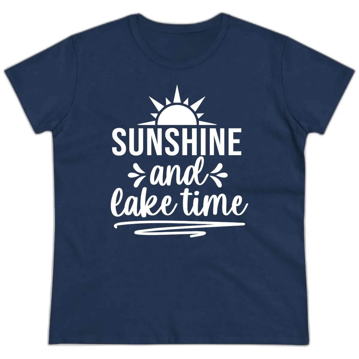 Sunshine And Lake Time Graphic Ladies Tee in Navy