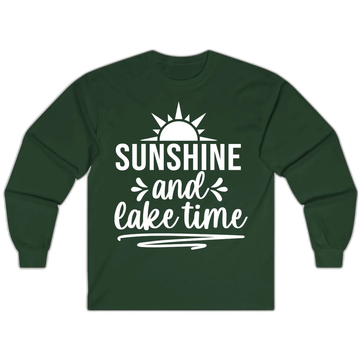 Sunshine And Lake Time Graphic Long Sleeve in Forest Green