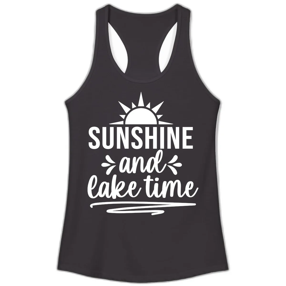 Sunshine And Lake Time Graphic Ladies Tank in Black