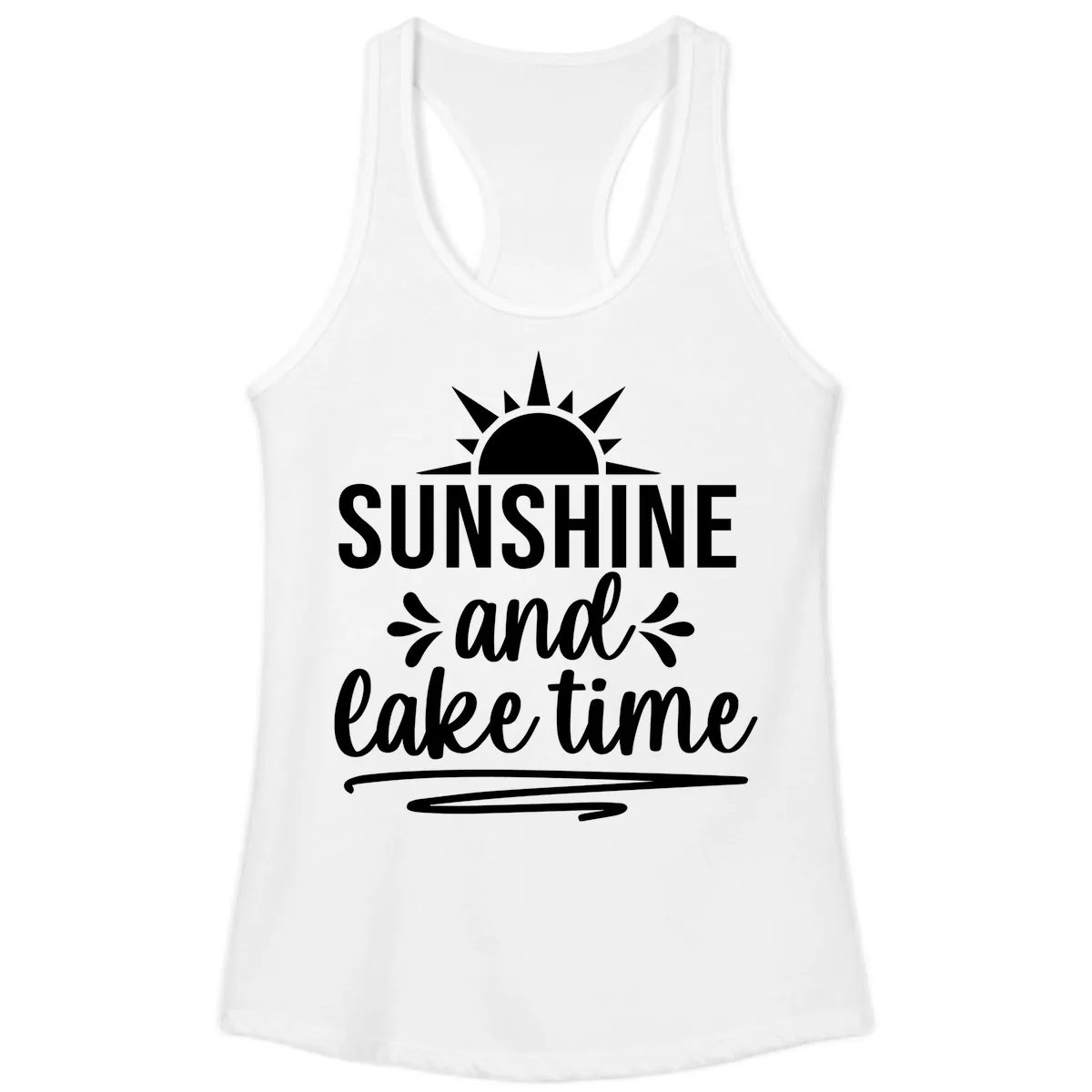 Sunshine And Lake Time Graphic Ladies Tank in White