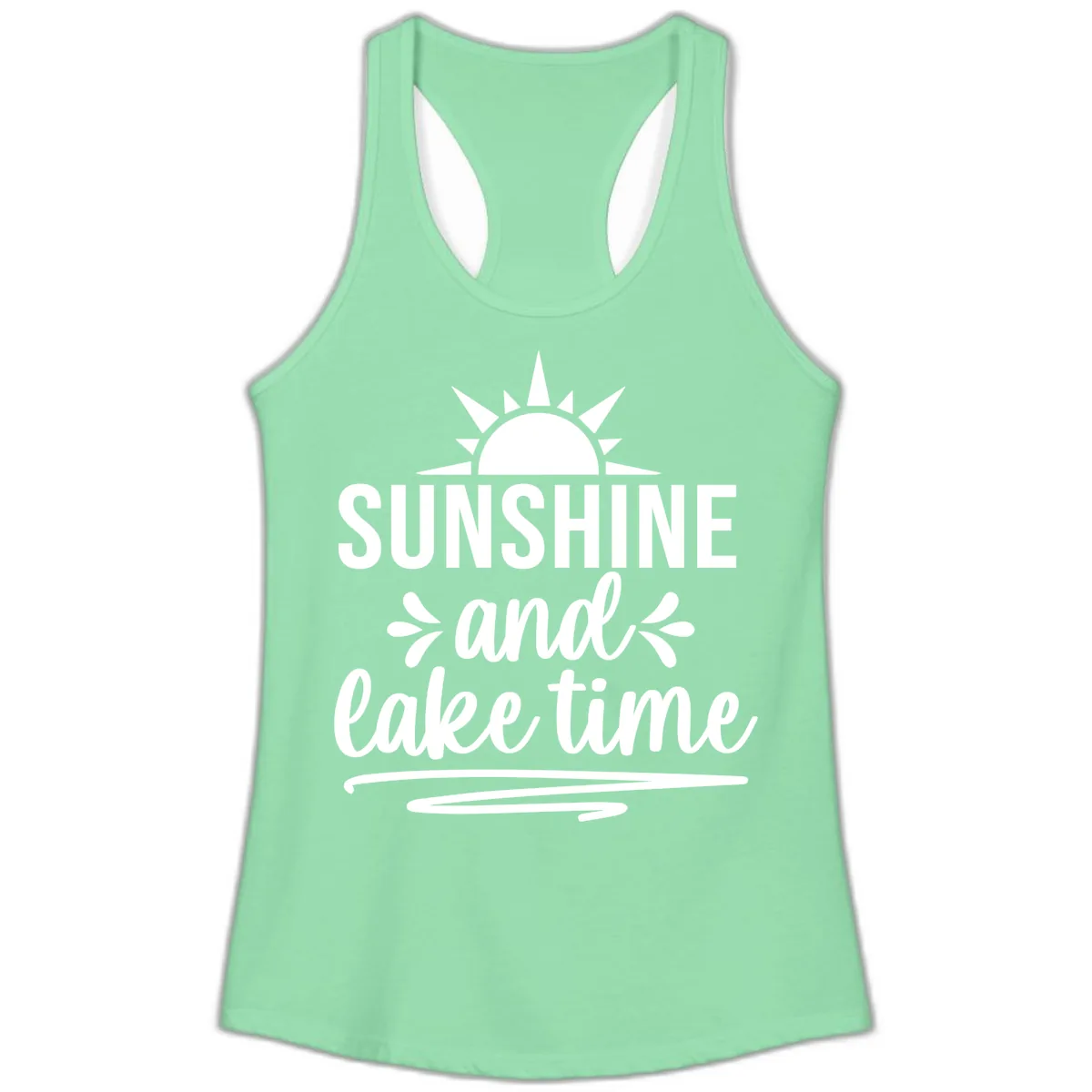 Sunshine And Lake Time Graphic Ladies Tank in Solid Mint