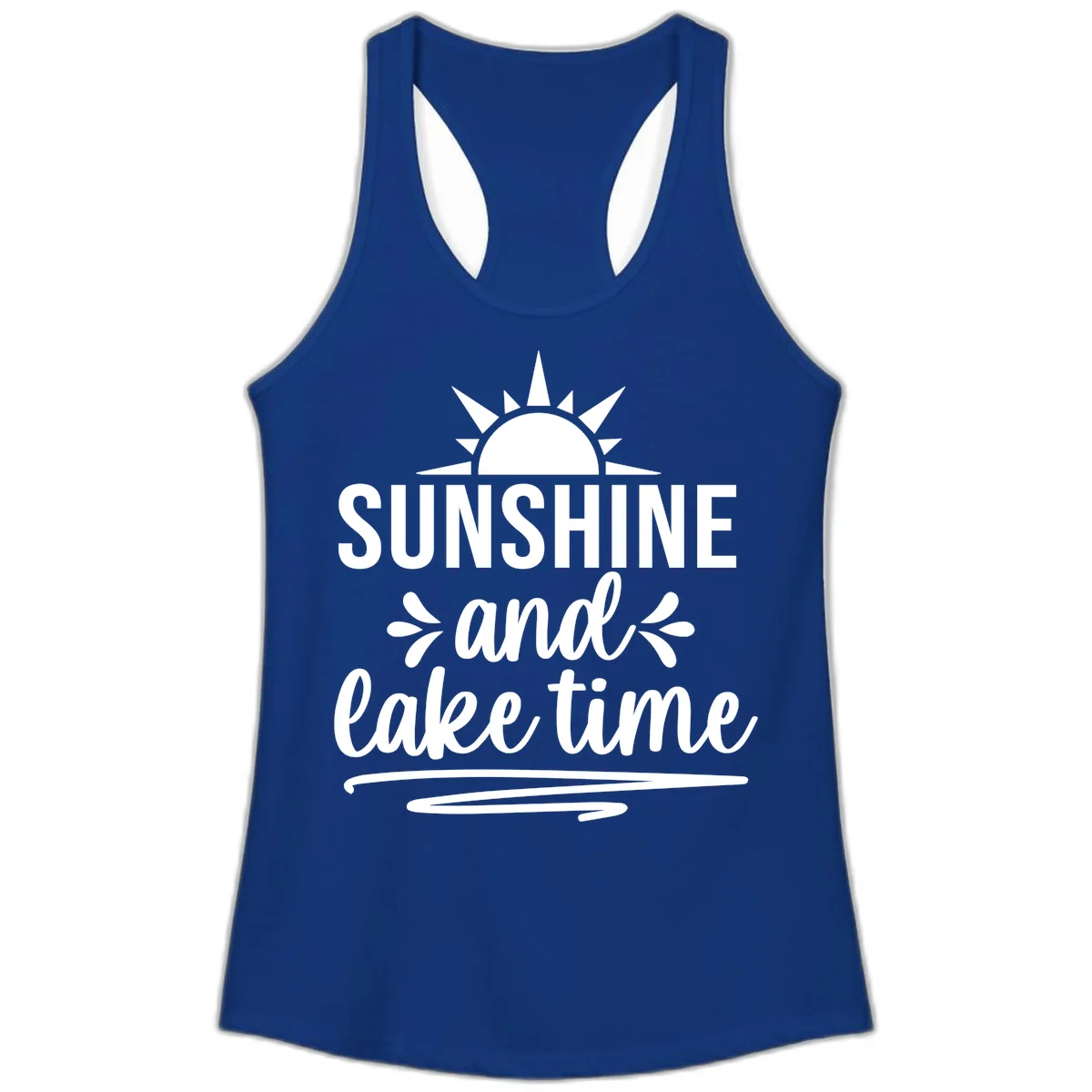 Sunshine And Lake Time Graphic Ladies Tank in Solid Royal