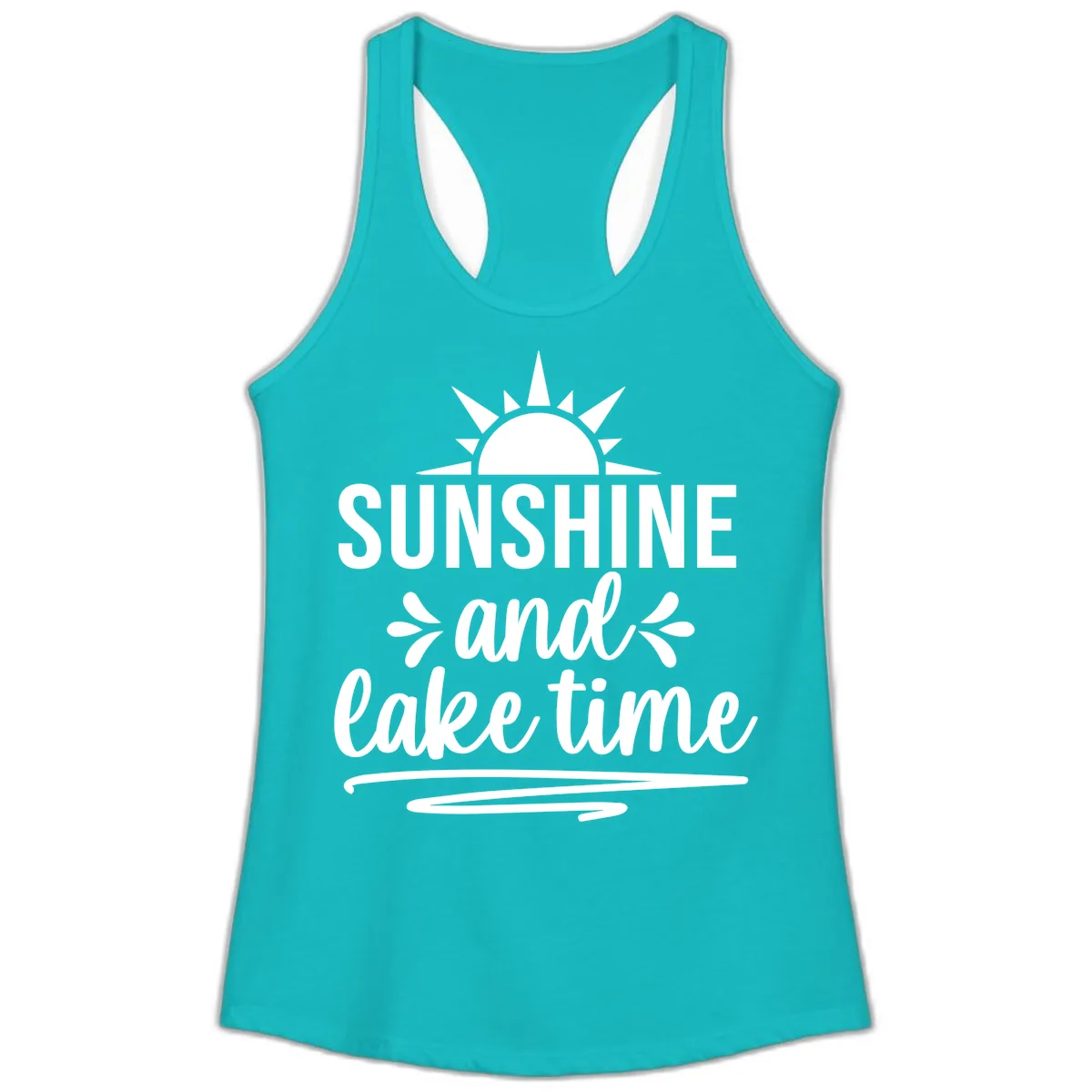 Sunshine And Lake Time Graphic Ladies Tank in Tahiti Blue