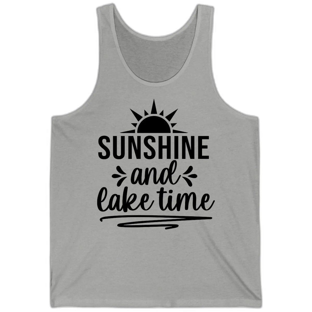 Sunshine And Lake Time Graphic Tank in Athletic Heather