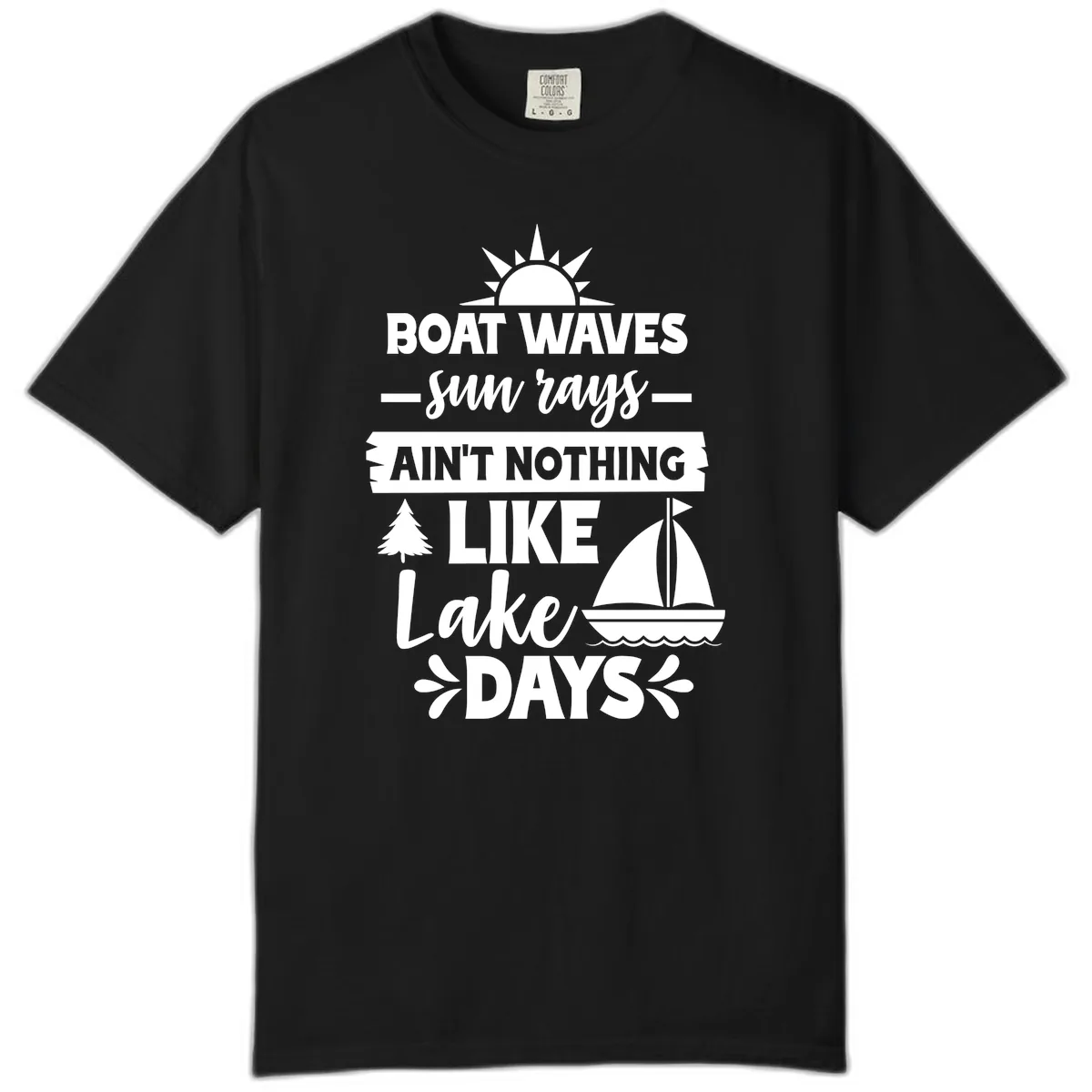 Boat Waves Sun Rays Lake Days Comfort Color in Black
