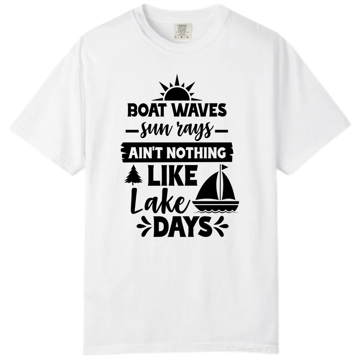 Boat Waves Sun Rays Lake Days Comfort Color in White