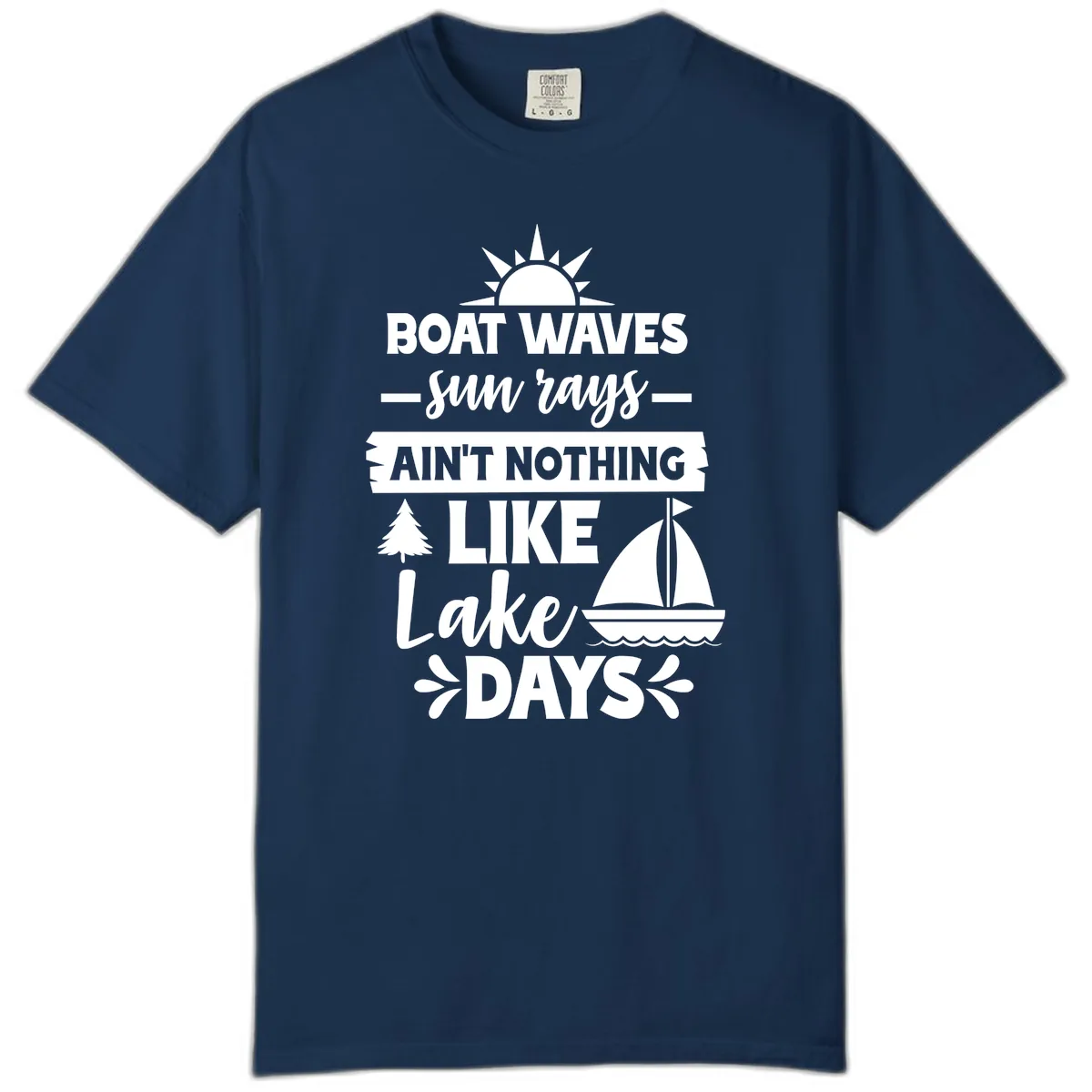 Boat Waves Sun Rays Lake Days Comfort Color in Navy
