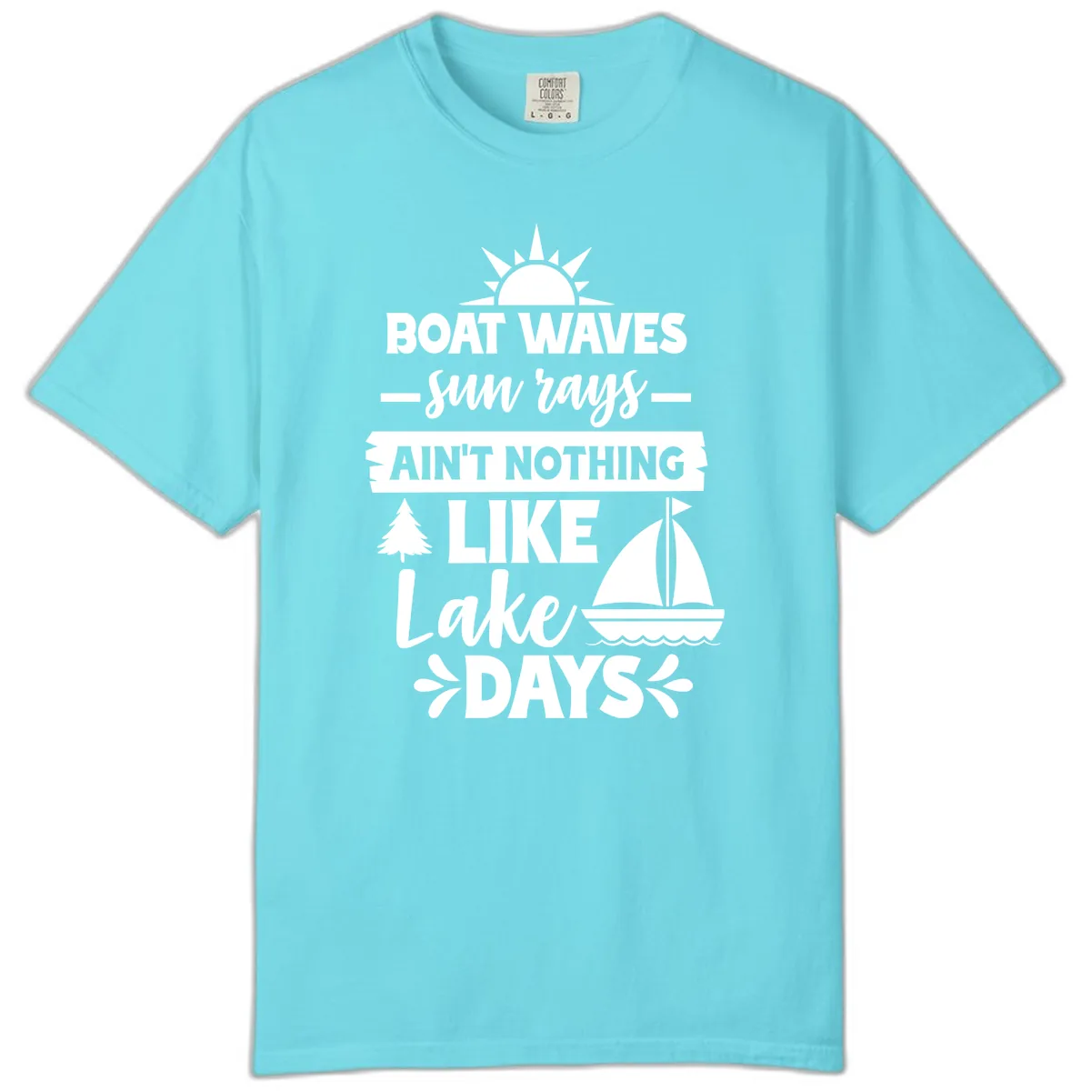 Boat Waves Sun Rays Lake Days Comfort Color in Lagoon Blue