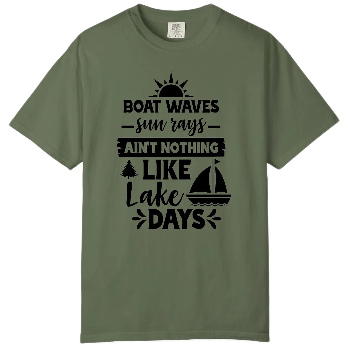 Boat Waves Sun Rays Lake Days Comfort Color in Sage
