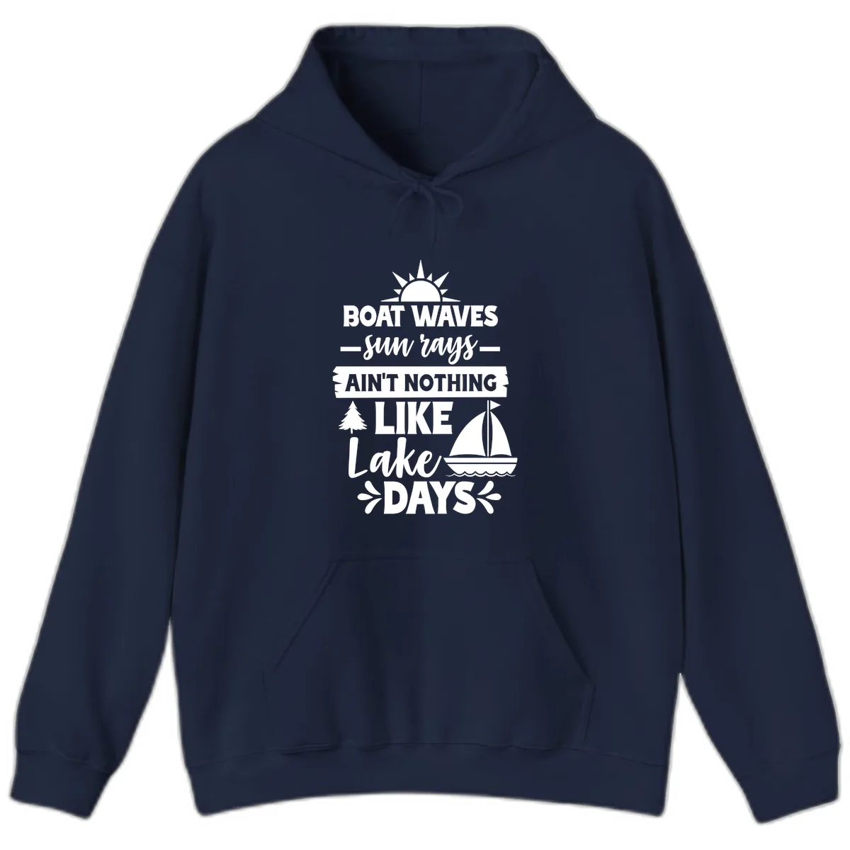 Boat Waves Sun Rays Lake Days Hoodie in Navy