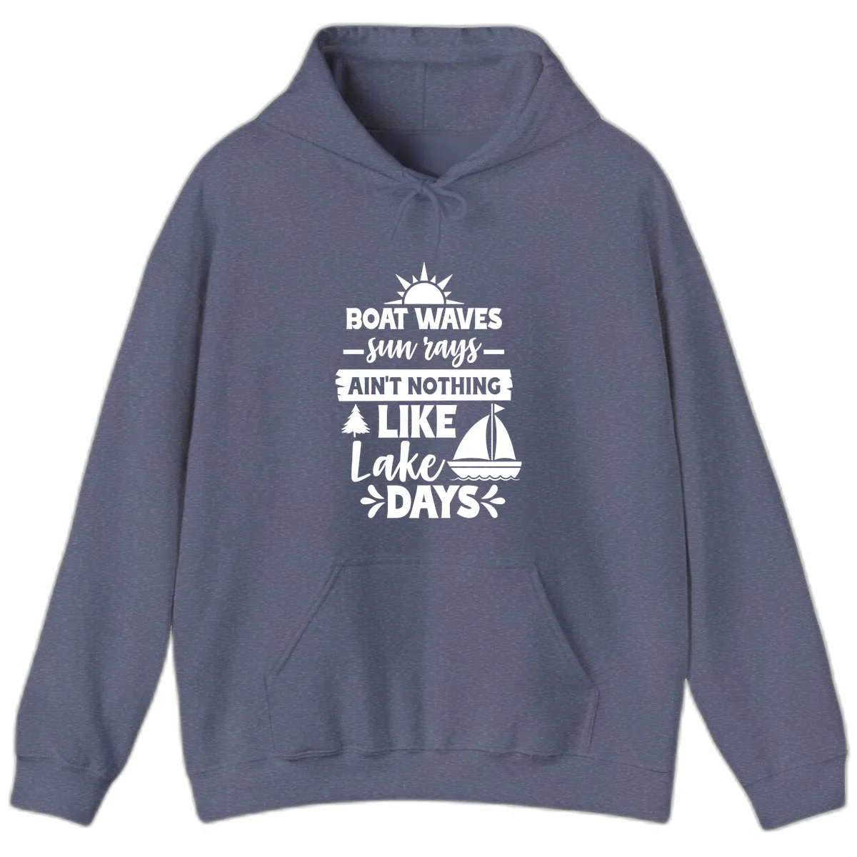 Boat Waves Sun Rays Lake Days Hoodie in Heather Navy