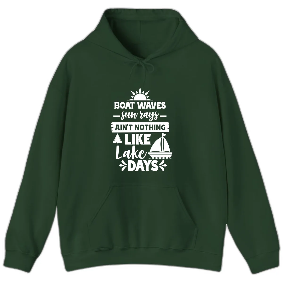 Boat Waves Sun Rays Lake Days Hoodie in Forest Green
