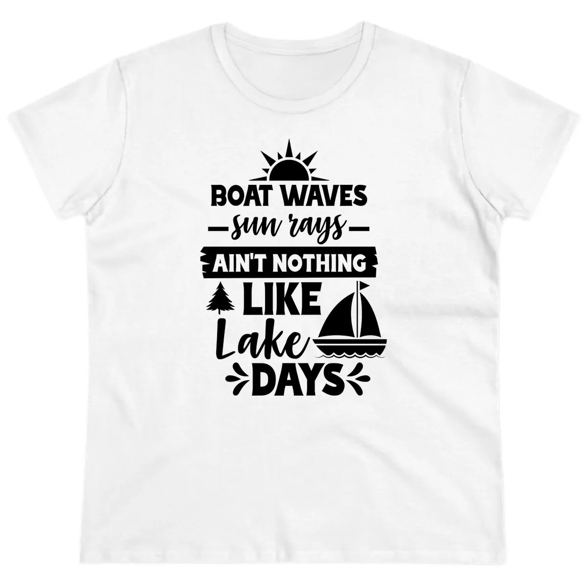 Boat Waves Sun Rays Lake Days Ladies Tee in White