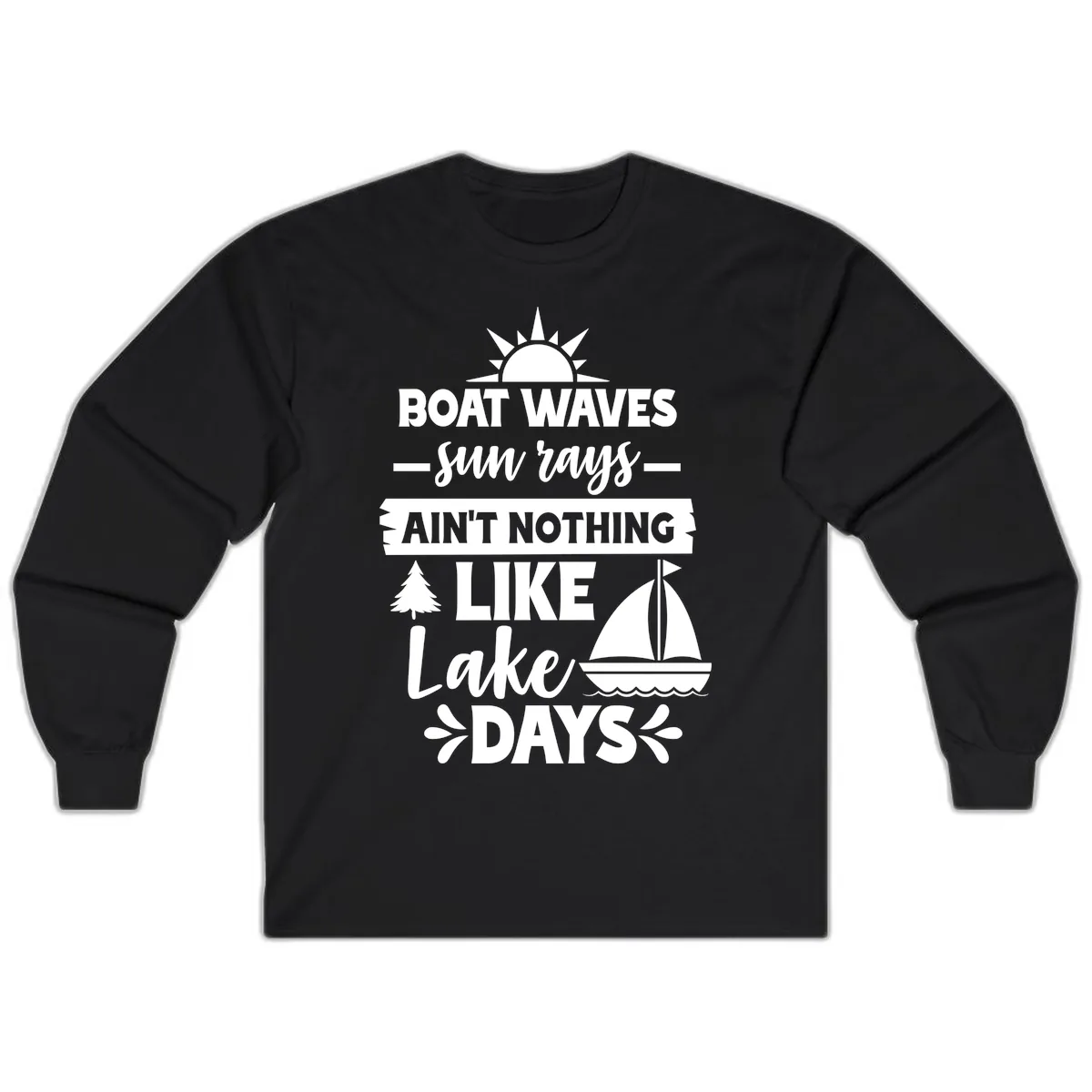 Boat Waves Sun Rays Lake Days Long Sleeve in Black