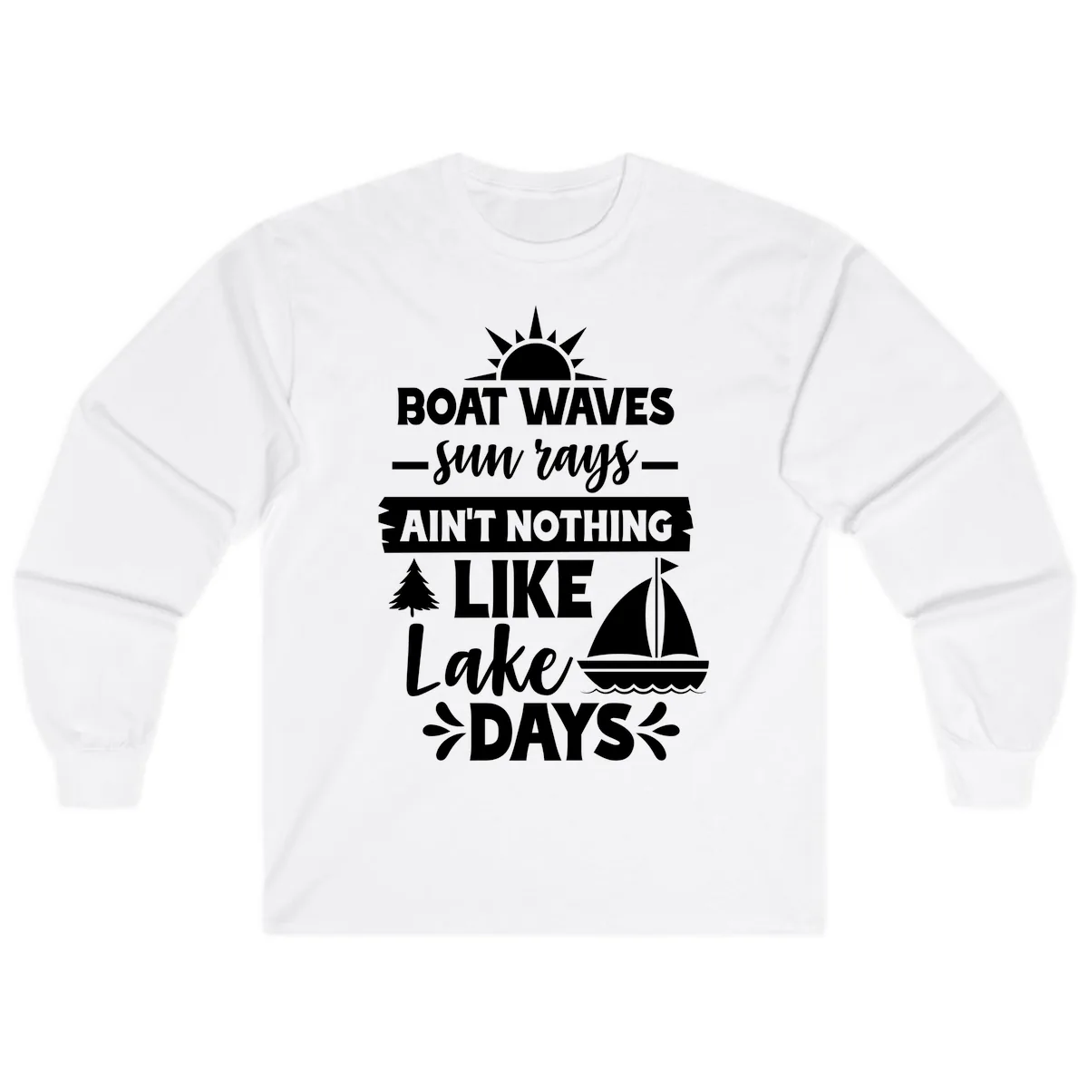 Boat Waves Sun Rays Lake Days Long Sleeve in White