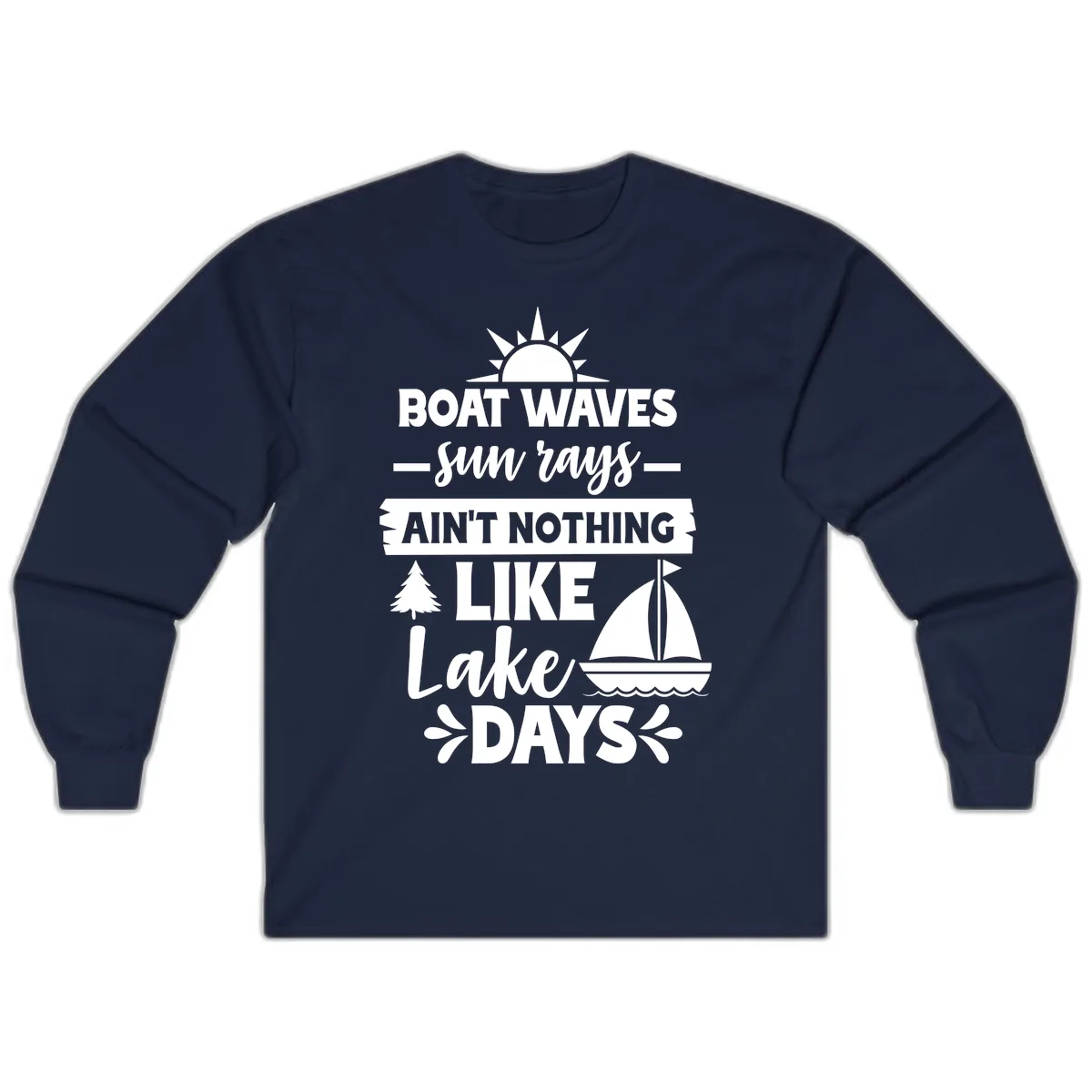 Boat Waves Sun Rays Lake Days Long Sleeve in Navy