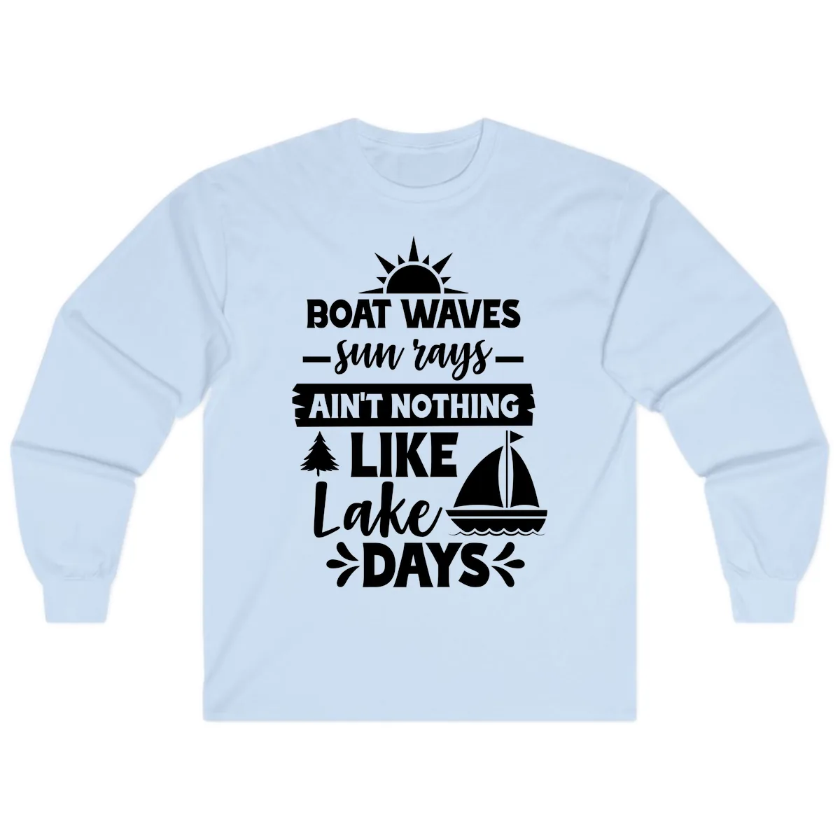 Boat Waves Sun Rays Lake Days Long Sleeve in Light Blue