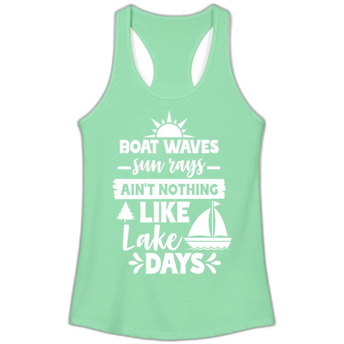Boat Waves Sun Rays Lake Days Ladies Tank in Solid Mint
