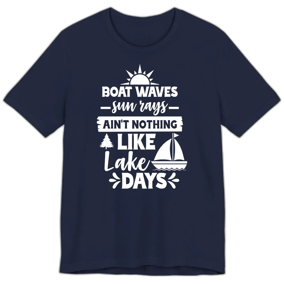Boat Waves Sun Rays Lake Days Premium T-Shirt in Navy
