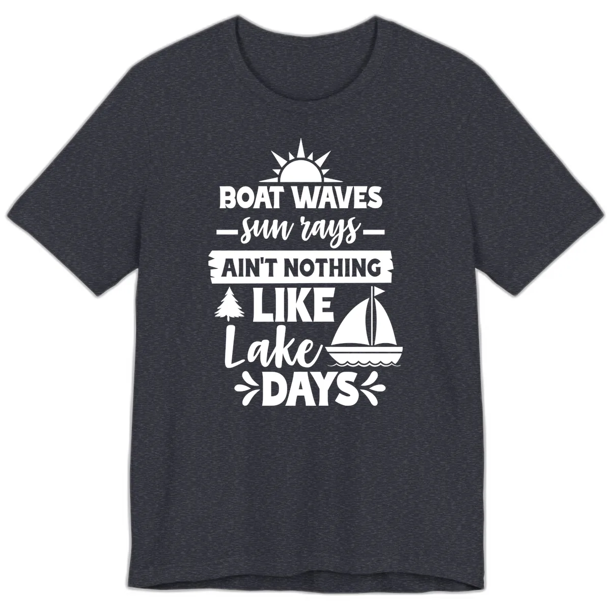 Boat Waves Sun Rays Lake Days Premium T-Shirt in Heather Navy