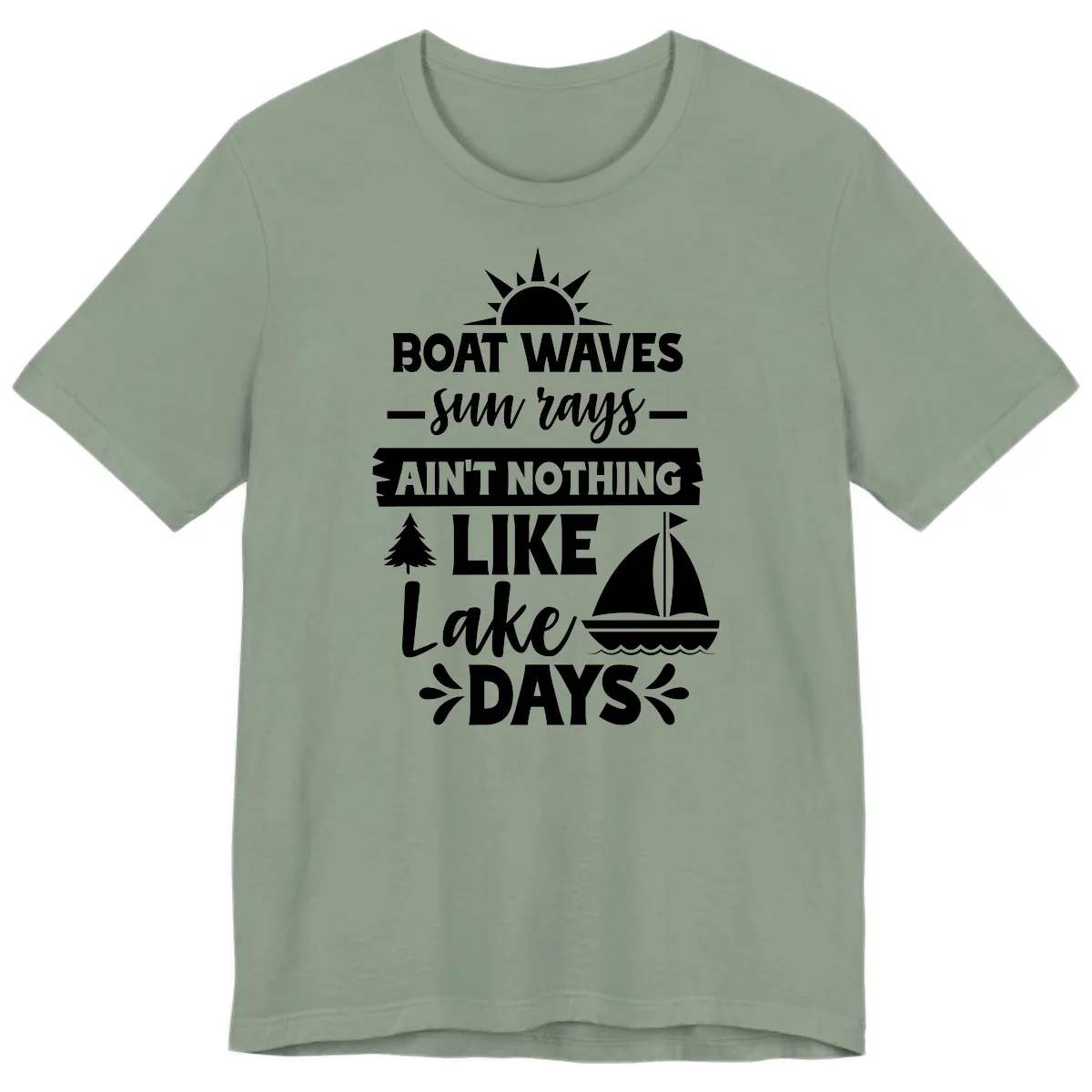 Boat Waves Sun Rays Lake Days Premium T-Shirt in Sage