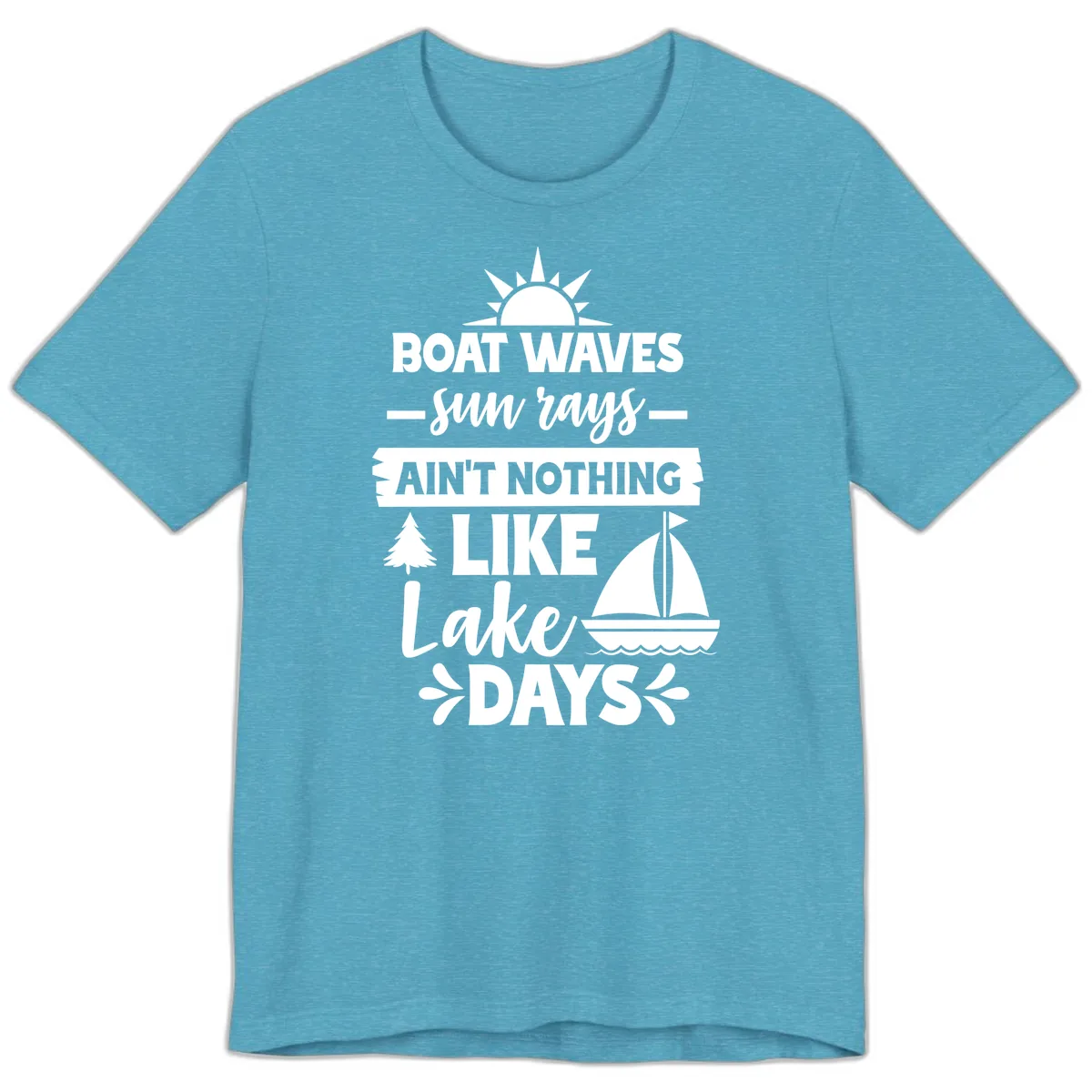 Boat Waves Sun Rays Lake Days Premium T-Shirt in Heather Aqua