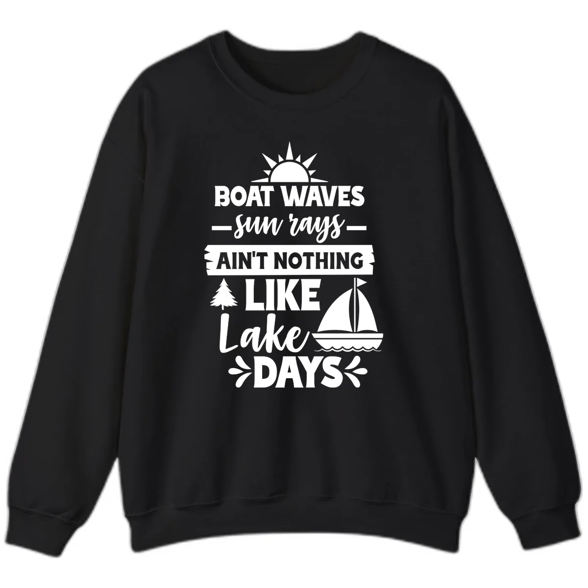 Boat Waves Sun Rays Lake Days Sweatshirt in Black