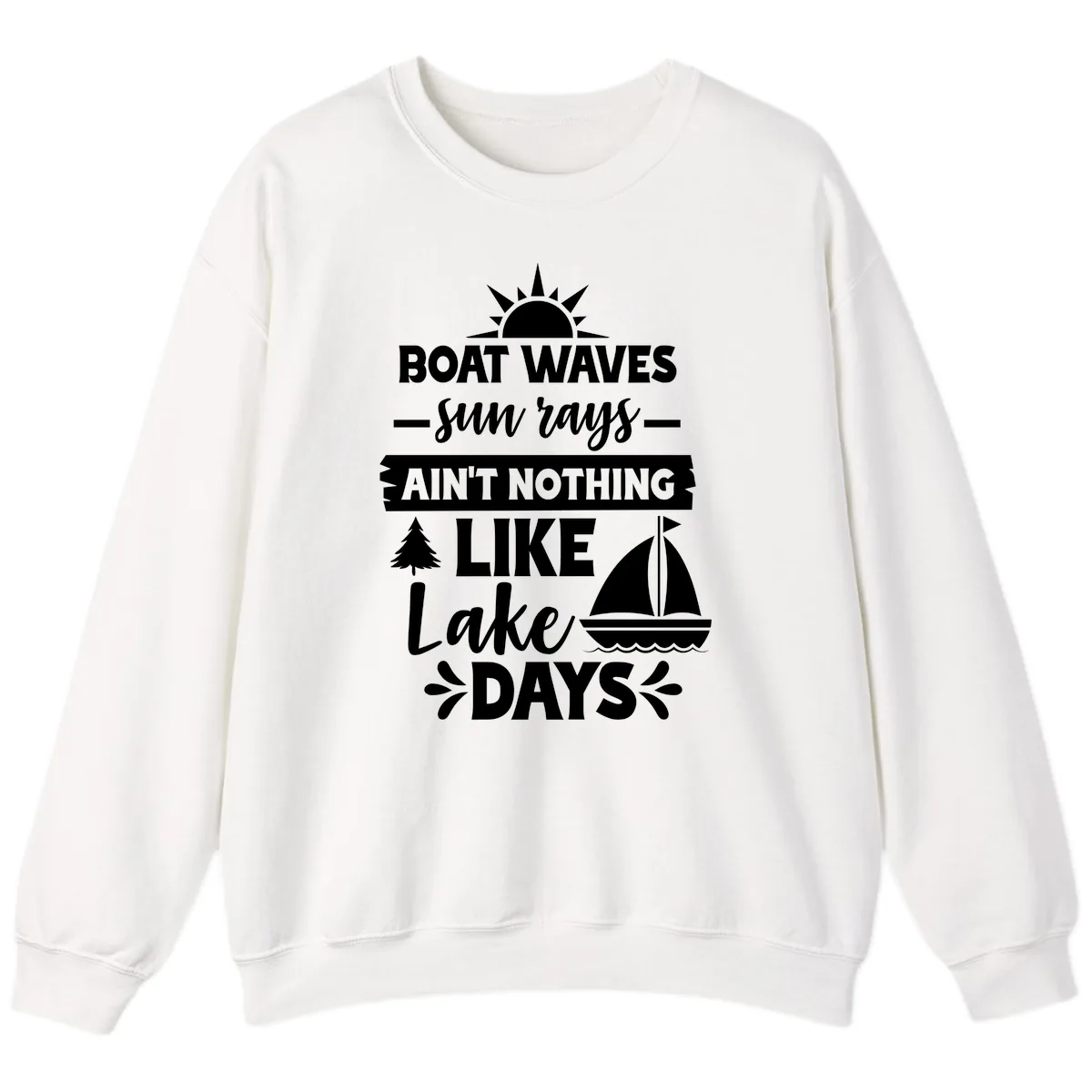 Boat Waves Sun Rays Lake Days Sweatshirt in White