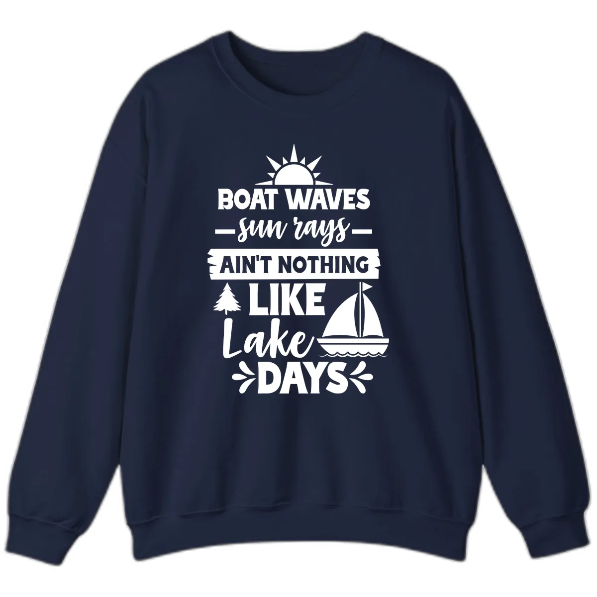 Boat Waves Sun Rays Lake Days Sweatshirt in Navy