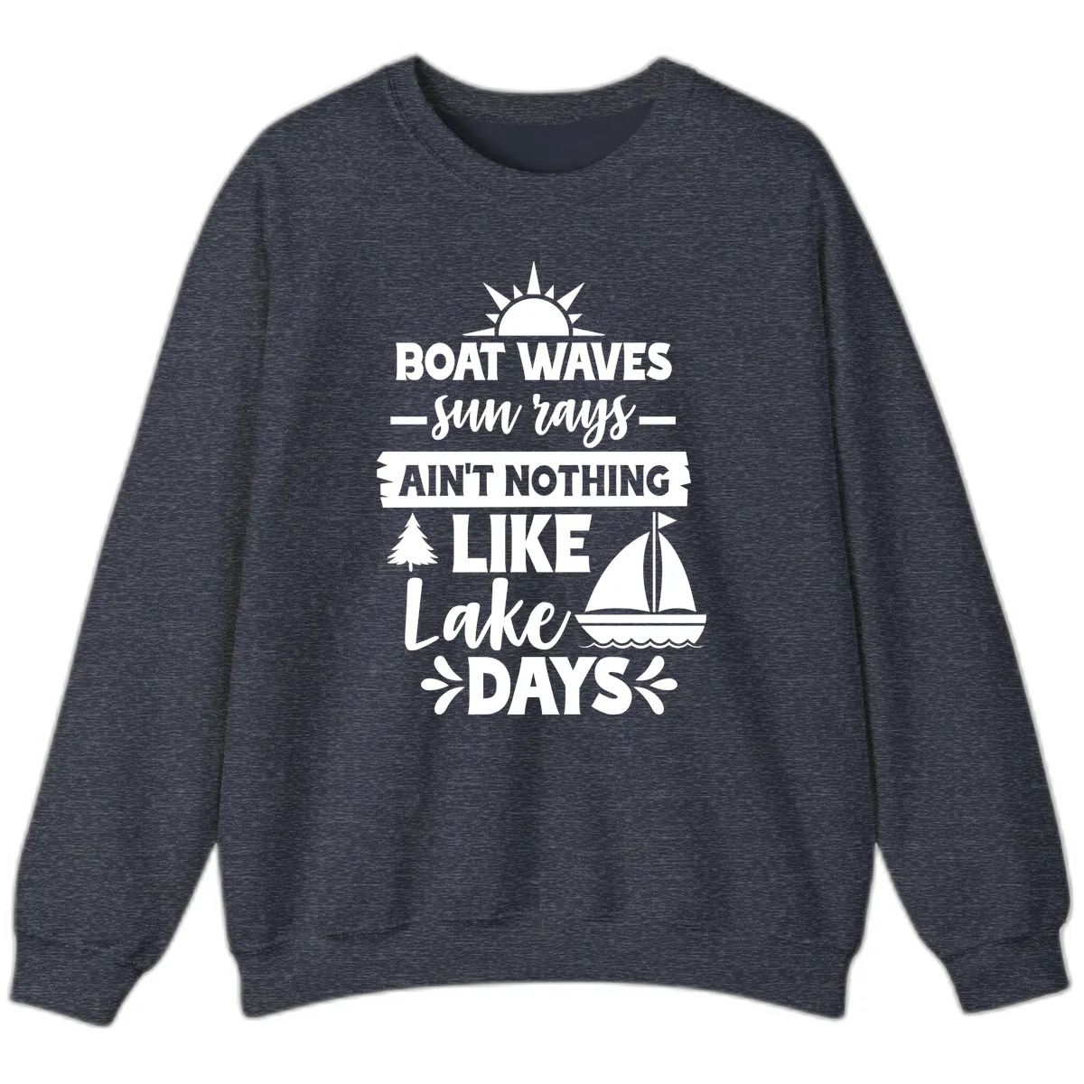 Boat Waves Sun Rays Lake Days Sweatshirt in Heather Sport Dark Navy