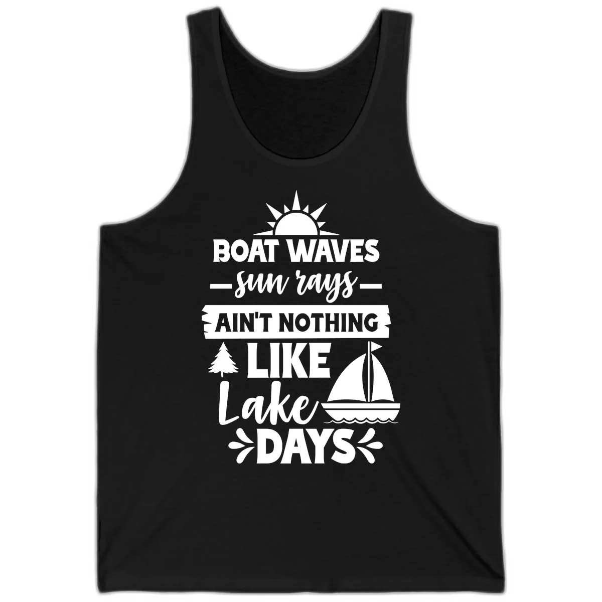 Boat Waves Sun Rays Lake Days Tank in Black
