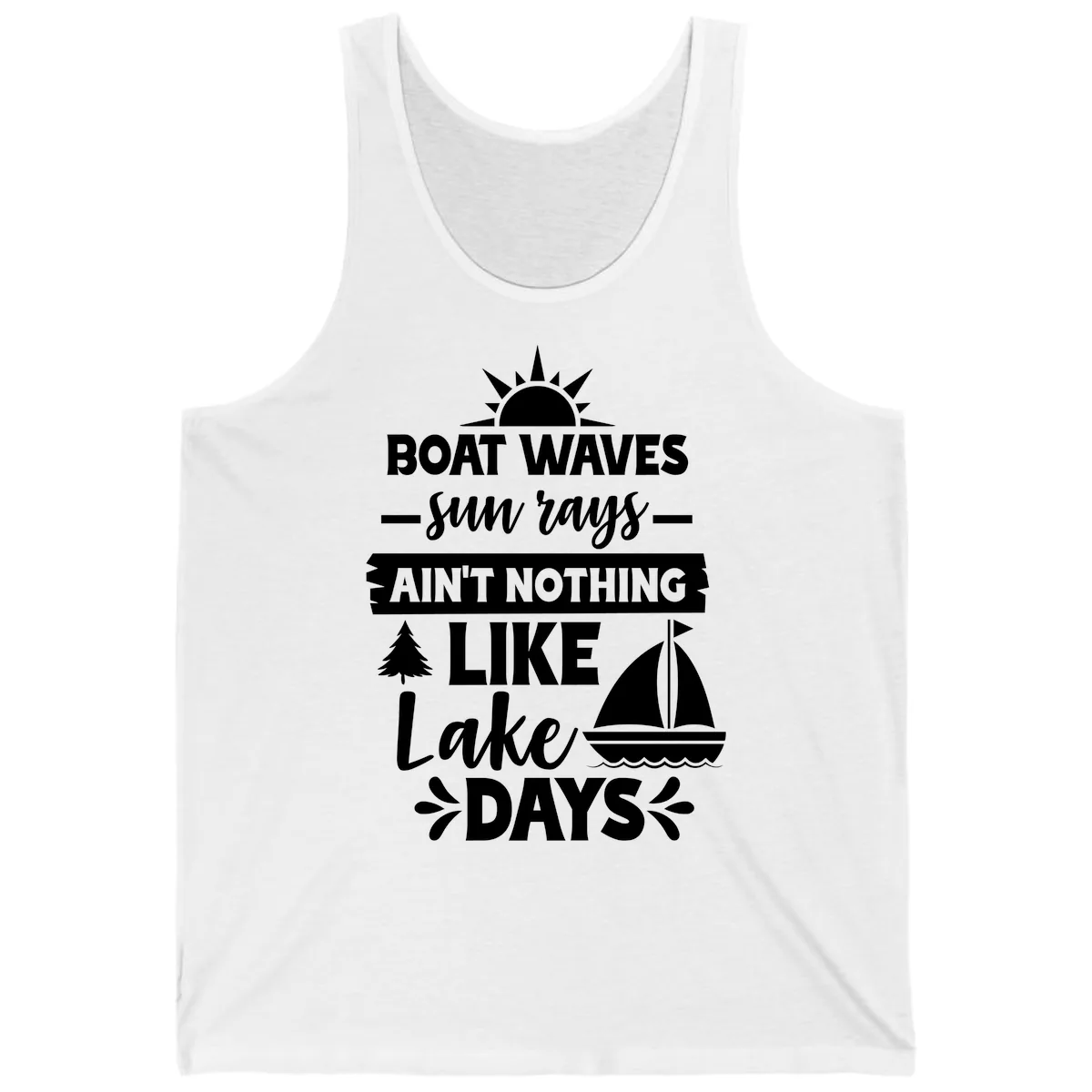 Boat Waves Sun Rays Lake Days Tank in White