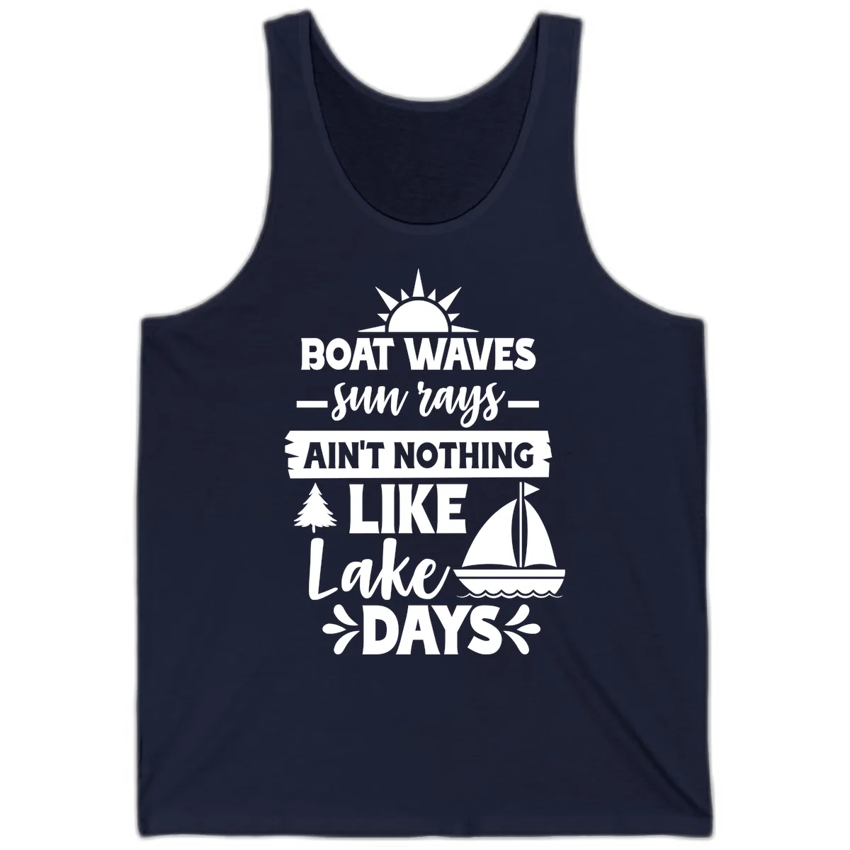 Boat Waves Sun Rays Lake Days Tank in Navy