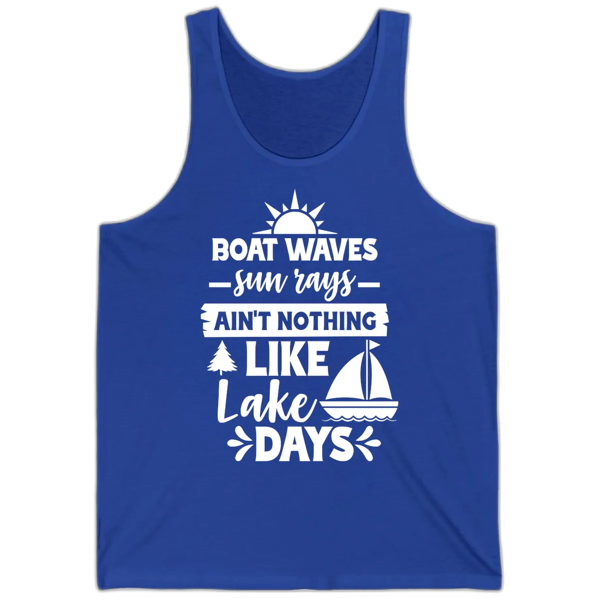 Boat Waves Sun Rays Lake Days Tank in True Royal