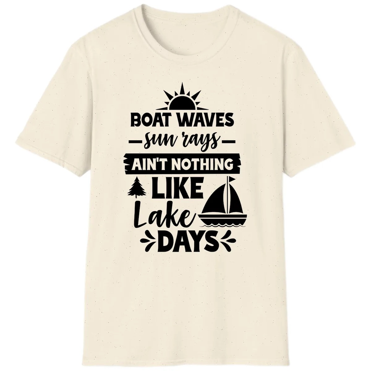 Boat Waves Sun Rays Lake Days T-Shirt in Natural