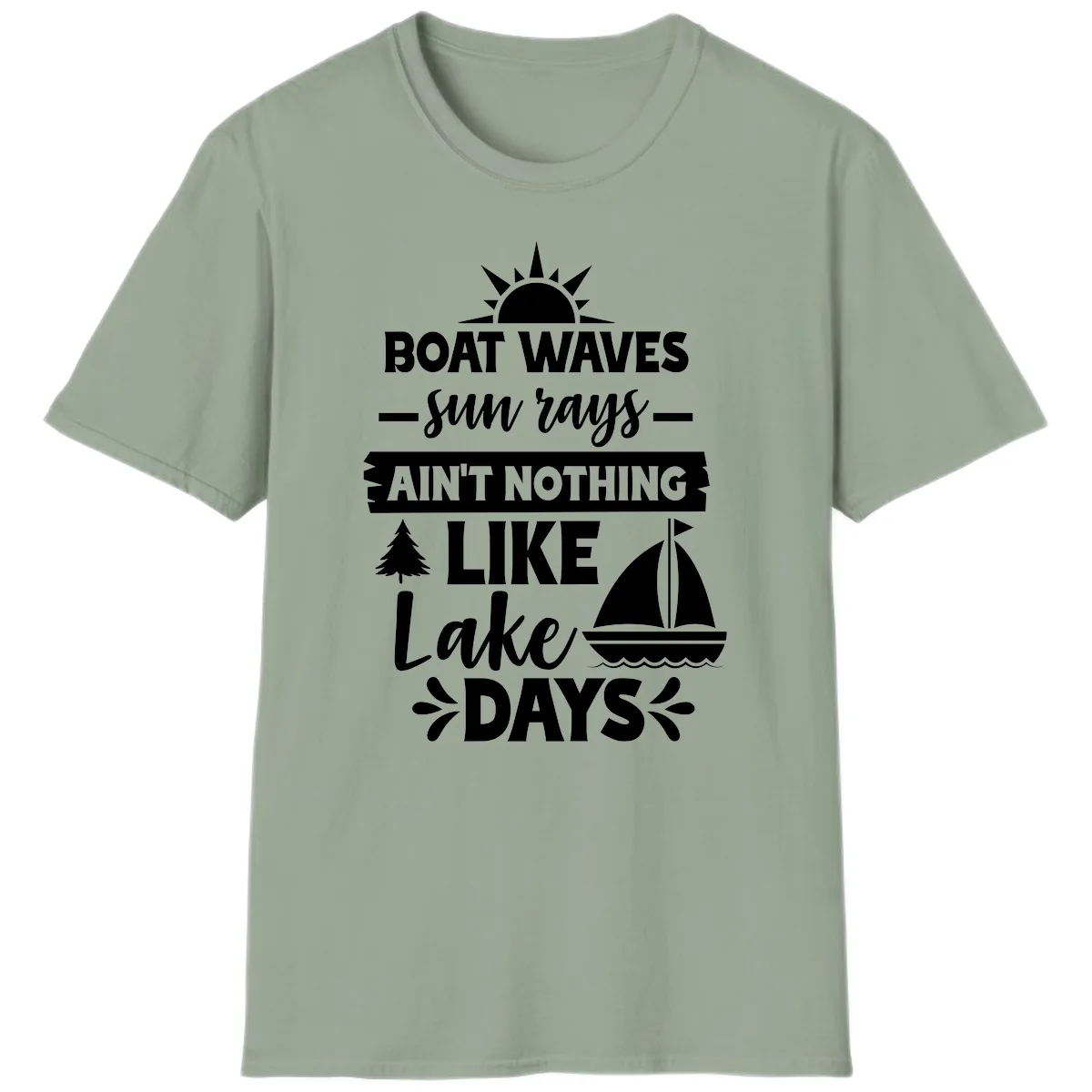Boat Waves Sun Rays Lake Days T-Shirt in Sage
