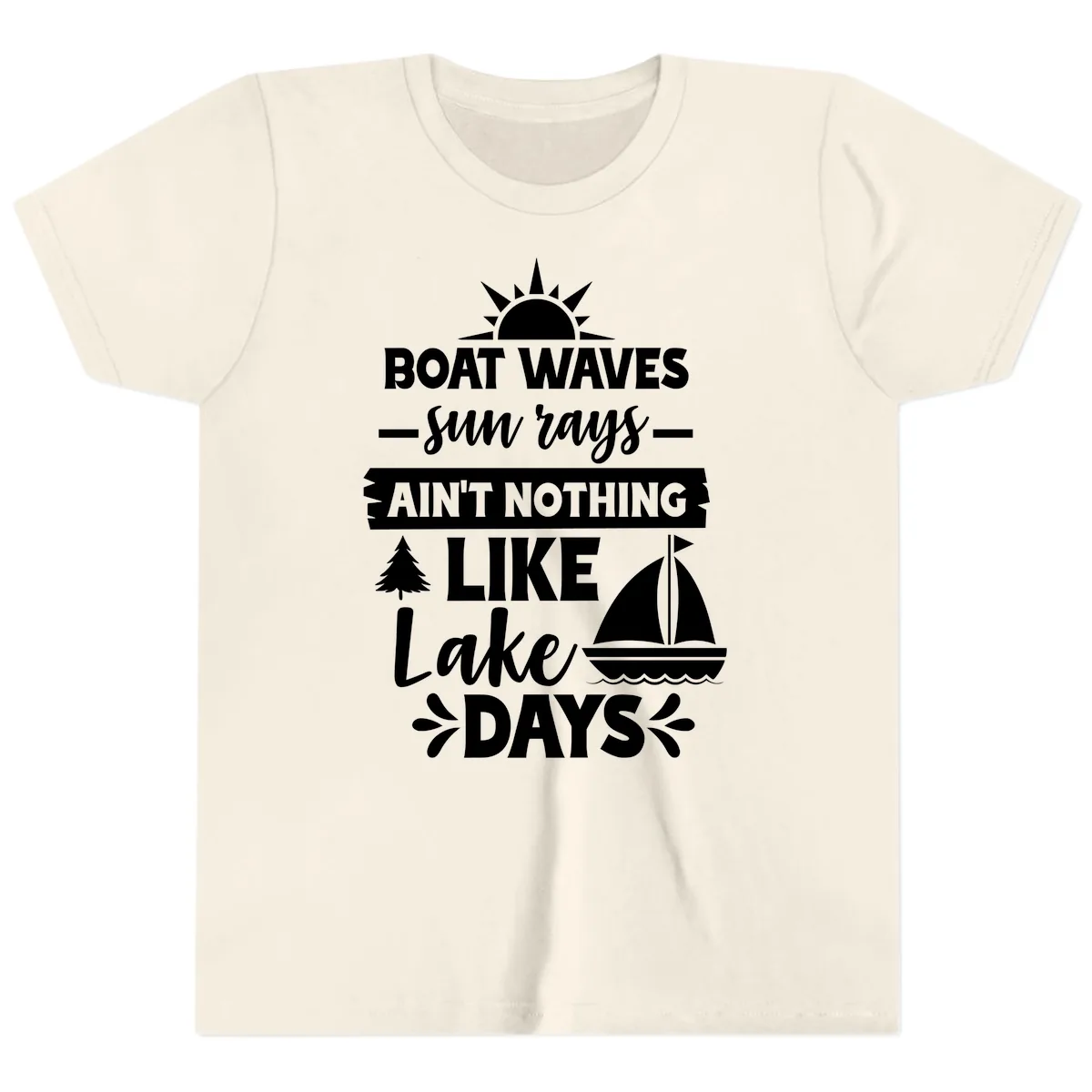 Boat Waves Sun Rays Lake Days Youth T-Shirt in Natural