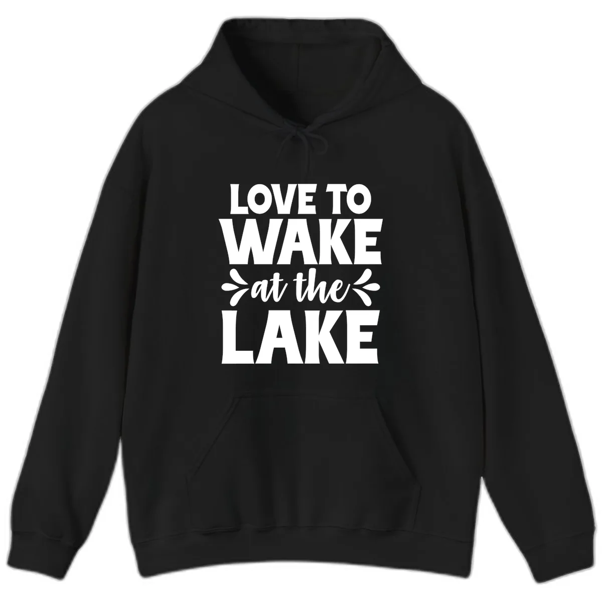 Love To Wake At The Lake Design Hoodie in Black